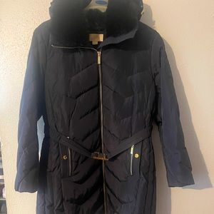 Michael Kors Long Dress Puffer Coat with Fur Collar